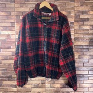90’s Vintage Fleece BackPack Red&Black Plaid Unisex Medium